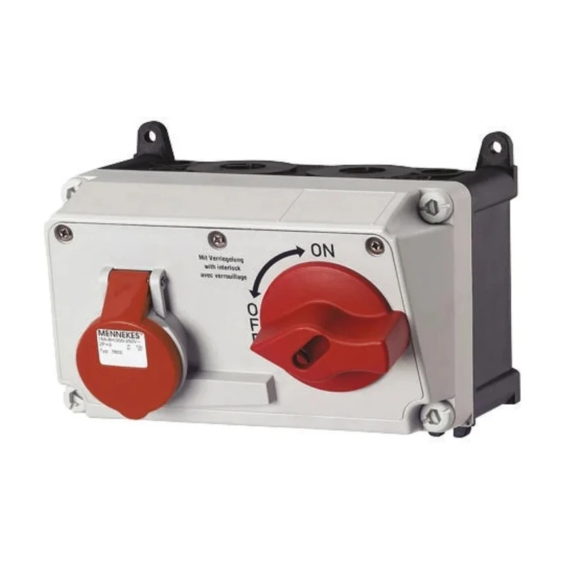 MENNEKES Switchable Industrial Interlock Socket 3+E Earthing Position 6h Right Angle 16A 400V IP44 
