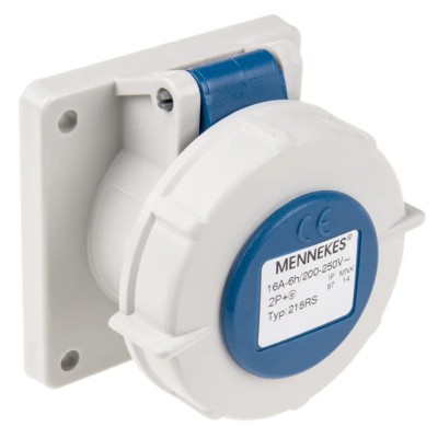 MENNEKES Industrial Power Connector 16A 230V IP67 Blue Panel Mount 3 Poles 