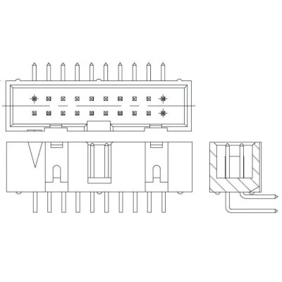 TE Connectivity AMP-LATCH Series Right Angle Through Hole PCB Header, 10 Contacts, 2.54 mm Pitch, 2 Row, Shrouded 1761682-3