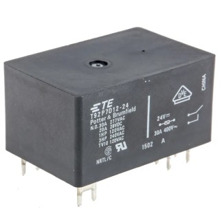 TE Connectivity PCB Power Relay 24V dc Coil 30A Switching Current DPST T92P7D12-24