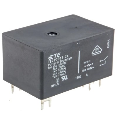 TE Connectivity PCB Power Relay 24V dc Coil 30A Switching Current DPST T92P7D12-24