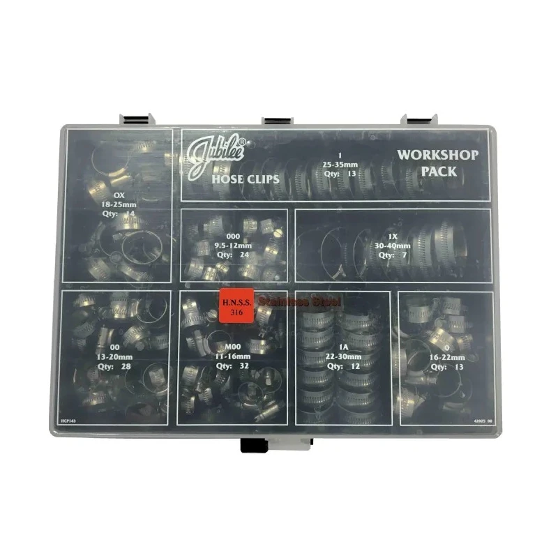 Jubilee 143 Piece Stainless Steel P-Clip Kit Zinc Plated 9.5 mm to 40 mm HCP143SS316