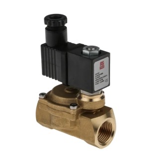 RS PRO Solenoid Valve 2 Port Normally Closed 24V DC Brass Body 15 Bar Max Pressure 144-0797