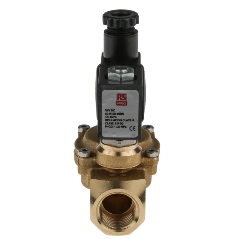 RS PRO Solenoid Valve 2 Port Normally Closed 24V DC Brass Body 15 Bar Max Pressure 144-0797