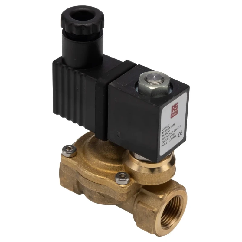 RS PRO Solenoid Valve, 2 Port, Normally Closed, Brass Body, G3/8 BSP, 24V DC, 15 bar Pressure, Flow Factor Kv 1.7 144-0794