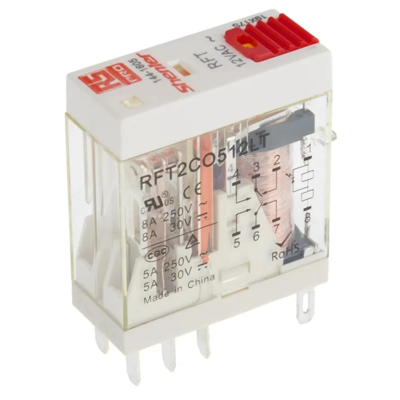 RS PRO Power Relay, 12V AC Coil, 8A Switching Current, DPDT Configuration, PCB Pin Terminals 144-1605