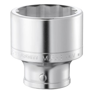 Facom Socket 65 mm 12 Point Square Drive, 1 in Drive Size, Chrome Vanadium Steel, 92mm Length M.65B