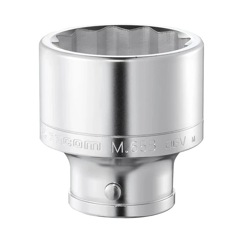 Facom Socket 65 mm 12 Point Square Drive, 1 in Drive Size, Chrome Vanadium Steel, 92mm Length M.65B