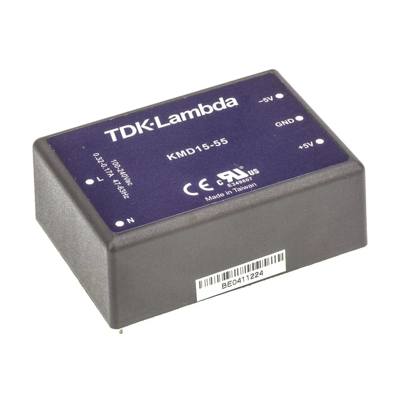 TDK-Lambda Switching Power Supply PCB Mount Dual Output 5 V DC 1.5 A 15 W 90-375 V AC/DC KMD15-55
