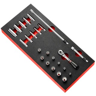 Facom 24-Piece 1/4 in Hexagon Socket Set Chrome Vanadium Steel Bright Chrome Finish MODM.RL1U