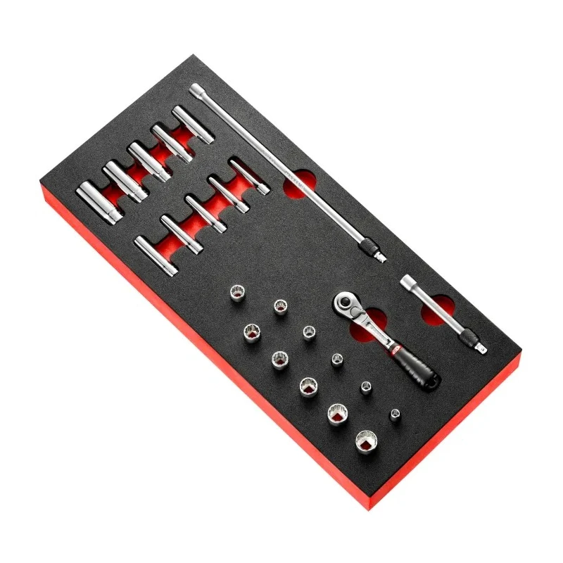 Facom 24-Piece 1/4 in Hexagon Socket Set Chrome Vanadium Steel Bright Chrome Finish MODM.RL1U