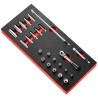 Facom 24-Piece 1/4 in Hexagon Socket Set Chrome Vanadium Steel Bright Chrome Finish MODM.RL1U