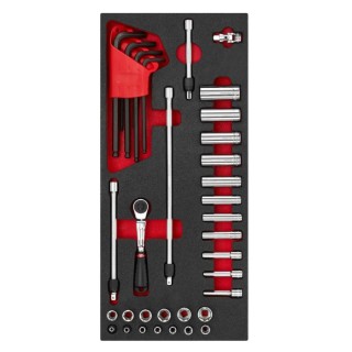 Facom 30-Piece 1/4 in Hexagon Socket Set, Bright Chrome Finish, Chrome Vanadium Steel MODM.RL2