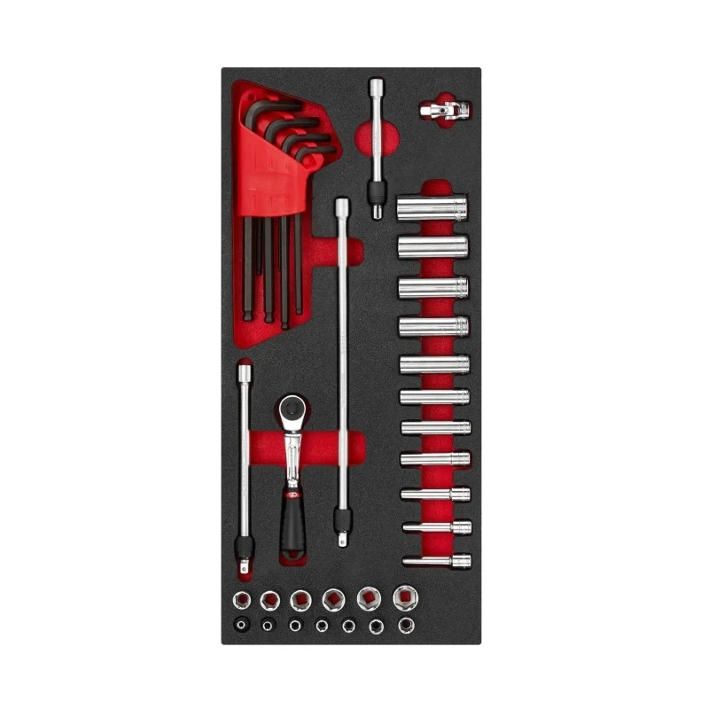 Facom 30-Piece 1/4 in Hexagon Socket Set, Bright Chrome Finish, Chrome Vanadium Steel MODM.RL2