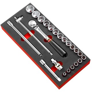 Facom 23-Piece 1/2 in 12 Point Socket Set Chrome Vanadium Steel Bright Chrome Finish MODM.SL1