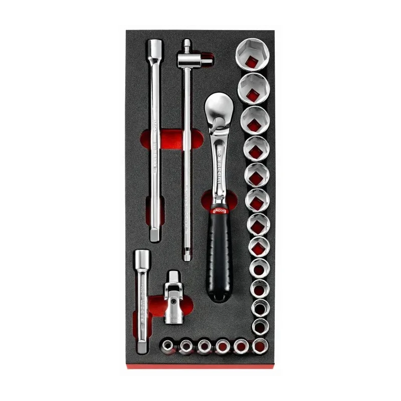 Facom 23-Piece 1/2 in 12 Point Socket Set Chrome Vanadium Steel Bright Chrome Finish MODM.SL1
