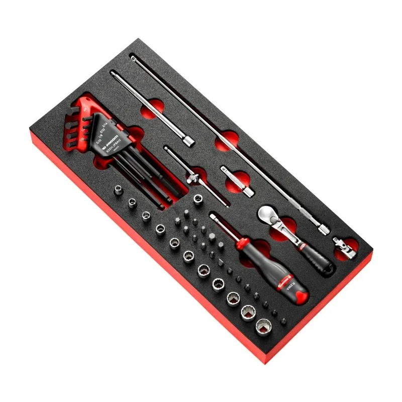 Facom 38-Piece 1/4 in Hexagon Socket Set Chrome Vanadium Steel Bright Chrome Finish MODM.RL2U