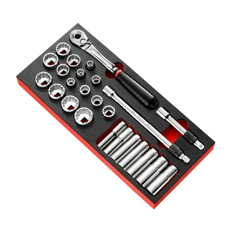 Facom 25-Piece 1/2 in 12 Point Socket Set Chrome Vanadium Steel Bright Chrome Finish MODM.SL2U