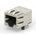 TE Connectivity 2031994 Series Connector Female, PCB Mount, Cat6 Nickel Plated Brass Shield Right Angle 2 Port 8 Way RJ45