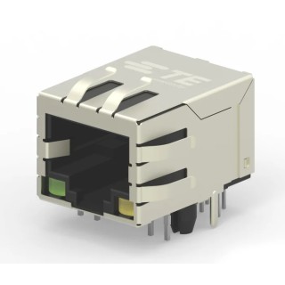 TE Connectivity RJ45 Connector Female PCB Mount Cat6 Nickel Plated Brass Shield Right Angle 2 Port 8 Way 