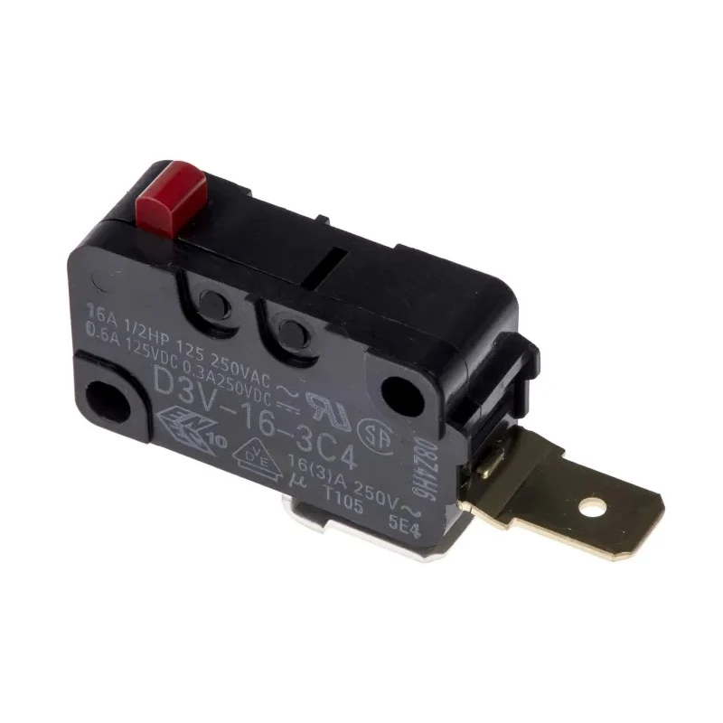 Omron Aratas Pin Plunger Miniature Micro Switch, Tab Terminal, SPST, 16A, 250V AC, IP40, D3V-16-3C4