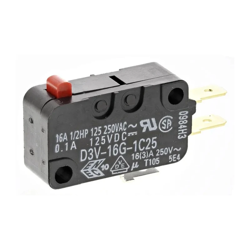 Omron Aratas Pin Plunger Miniature Micro Switch, Tab Terminal, 16A, SPDT, IP40 D3V-16G-1C25