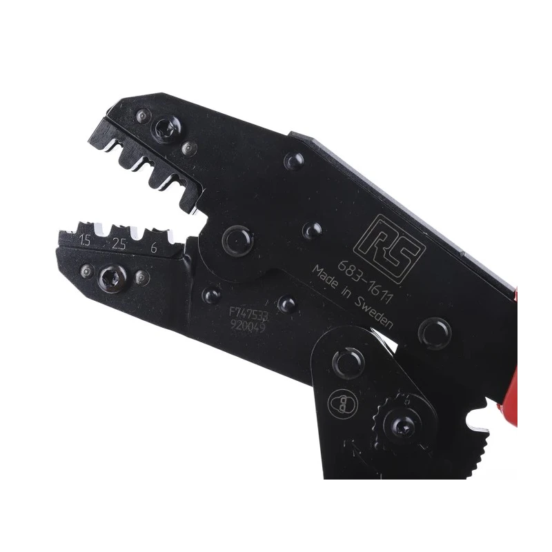 RS PRO Crimp Tool Open Barrel for Crimp Contacts Adjustable Ratchet 225mm Sweden 683-1611