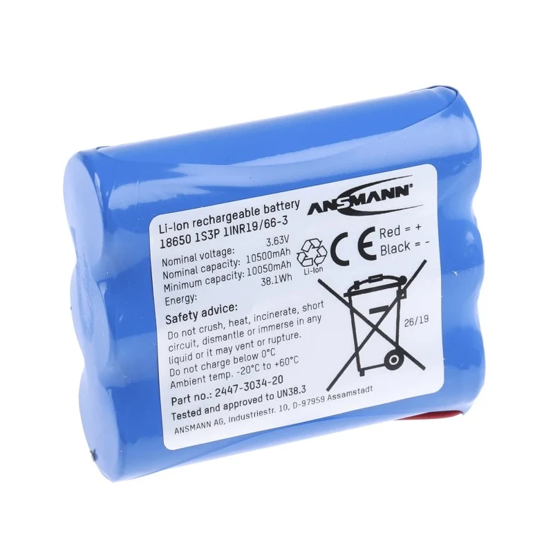 Ansmann 3.635 V Lithium-ion Rechargeable Battery Pack, 10.5 Ah, Wire Lead Terminal, Model 2447-3034-20-520