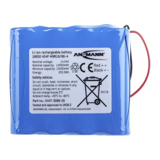 Ansmann 14.54 V Lithium-ion Rechargeable Battery Pack, 16 Cells, 14 Ah Capacity, Wire Termination 2447-3099-20-520