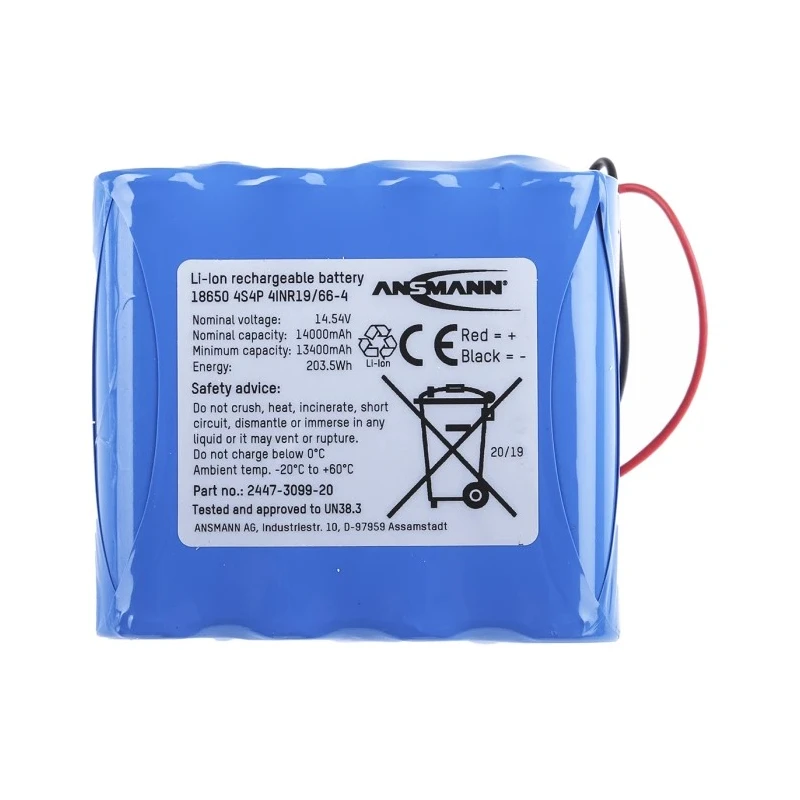 Ansmann 14.54 V Lithium-ion Rechargeable Battery Pack, 16 Cells, 14 Ah Capacity, Wire Termination 2447-3099-20-520