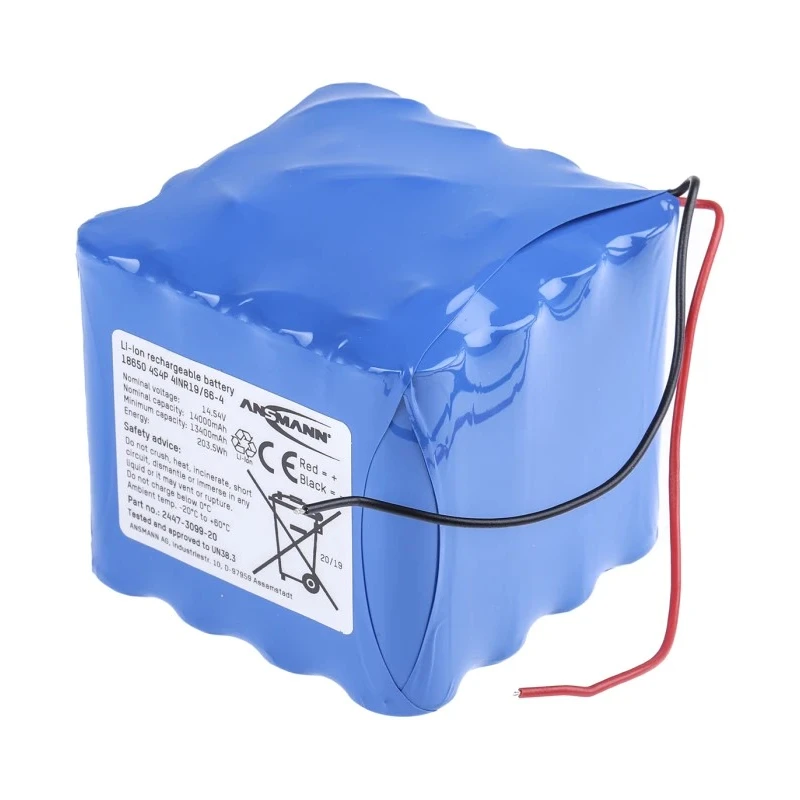 Ansmann 14.54 V Lithium-ion Rechargeable Battery Pack, 16 Cells, 14 Ah Capacity, Wire Termination 2447-3099-20-520