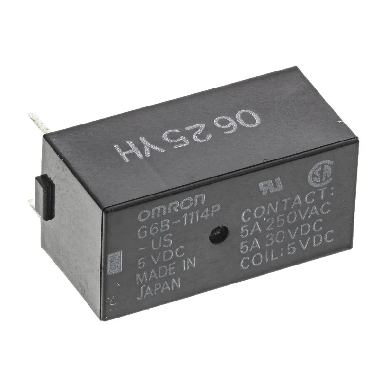 Omron PCB Power Relay 5V dc Coil, 5A Switching Current, SPST, Silver Alloy Contacts, Subminiature 20x10x10mm G6B-1114P-US 5DC