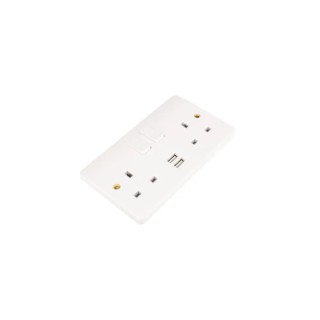 MK Electric 13A White 2 Gang Plug Socket Indoor USB Type G British K2744WHI