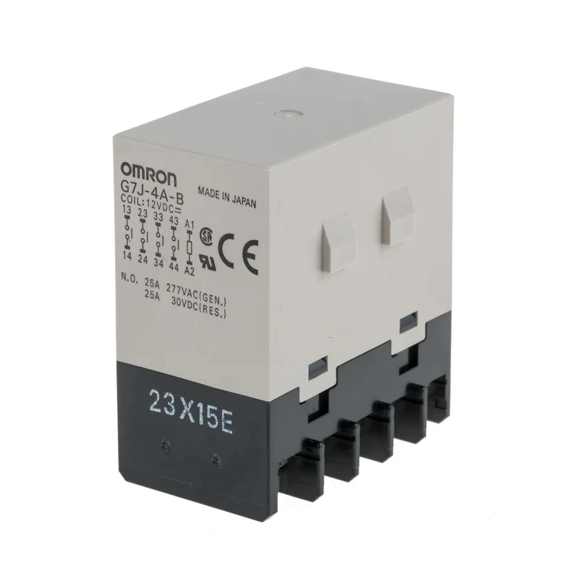 Omron Panel Power Relay, 12V DC Coil, 25A Switching Current, 4PST-NO G7J-4A-B 12VDC
