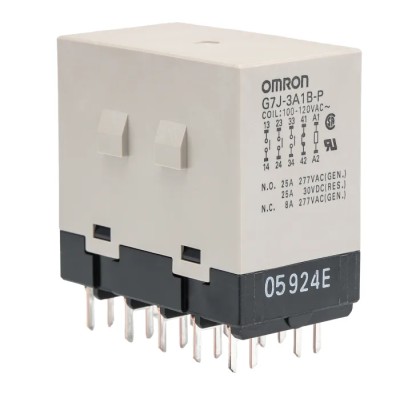 Omron Power Relay PCB Mount 120V AC Coil Voltage 25A Switching Current 3PDT Silver Alloy Contacts G7J-3A1B-P AC100/120