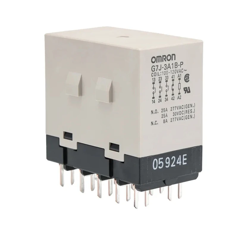 Omron Power Relay PCB Mount 120V AC Coil Voltage 25A Switching Current 3PDT Silver Alloy Contacts G7J-3A1B-P AC100/120