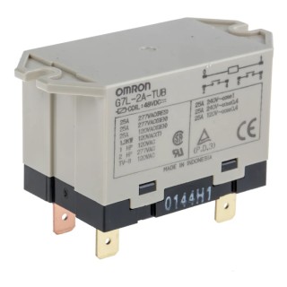 Omron Panel Power Relay, 48V DC Coil, 25A Switching Current, DPST Contact Configuration, Quick Connect G7L-2A-TUB DC48
