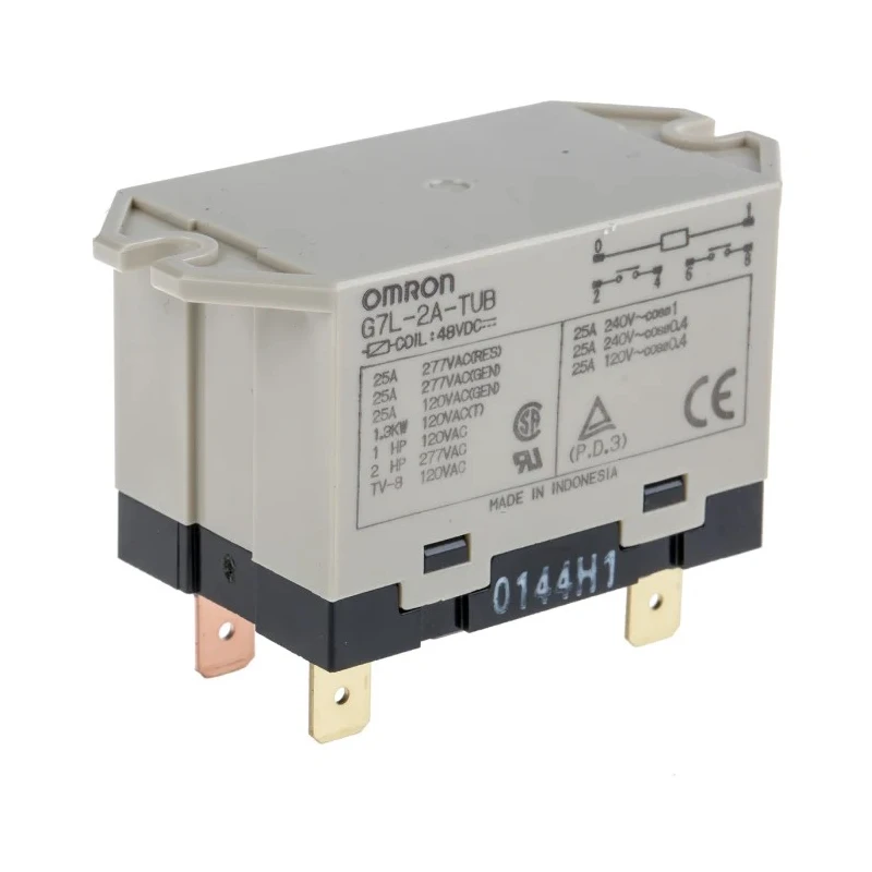 Omron Panel Power Relay, 48V DC Coil, 25A Switching Current, DPST Contact Configuration, Quick Connect G7L-2A-TUB DC48