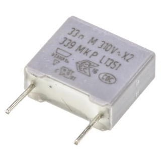 Vishay MKP 339 Film Capacitor X2, ±20 % Tolerance, 33 nF Capacitance, 630 V DC 310 V AC Rated, Through Hole BFC233920333