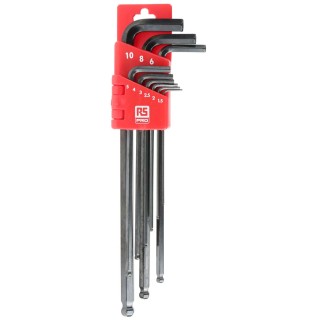 Wera 9 Piece L Metric Hex Key Set, Extra Long Arm, Hex Ball End, Chrome Vanadium Steel Black Finish 144-7564