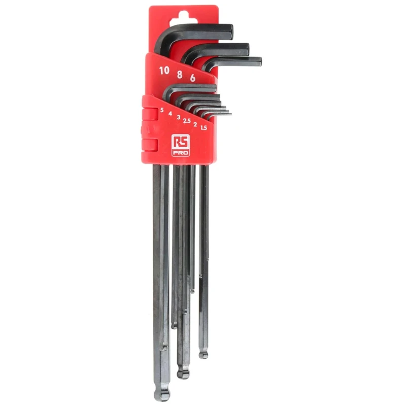 Wera 9 Piece L Metric Hex Key Set, Extra Long Arm, Hex Ball End, Chrome Vanadium Steel Black Finish 144-7564