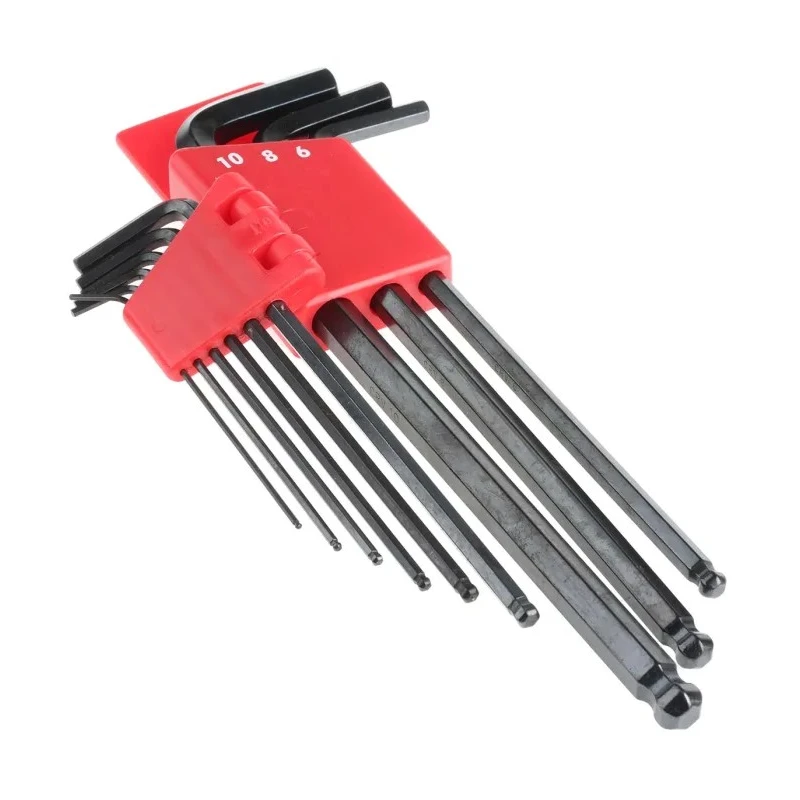 Wera 9 Piece L Metric Hex Key Set, Extra Long Arm, Hex Ball End, Chrome Vanadium Steel Black Finish 144-7564