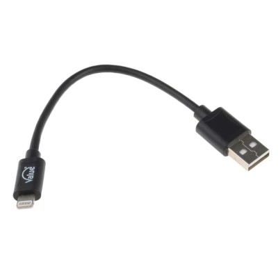 RS PRO IC Socket USB Cable Male USB Type A to Male Lightning Connector USB 2.0 Black 150mm 144-8587