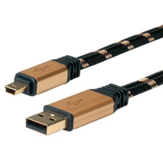 Roline IC Socket USB Cable Male USB Type A to Male Mini USB Type B Gold Black 3m 11.02.8823-10