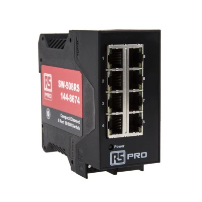 RS PRO Unmanaged 8 Port Ethernet Switch 10/100 Mbps DIN Rail Mount IP-20 Metal Case 144-8674