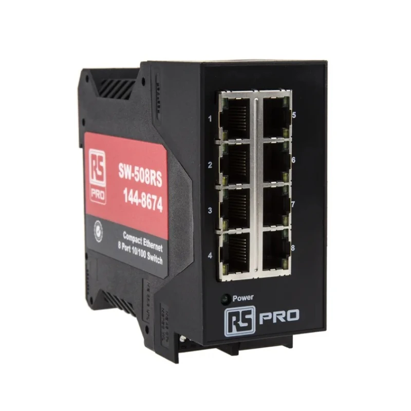 RS PRO Unmanaged 8 Port Ethernet Switch 10/100 Mbps DIN Rail Mount IP-20 Metal Case 144-8674