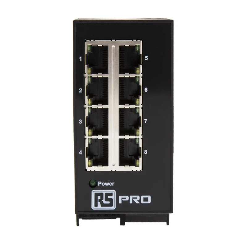 RS PRO Unmanaged 8 Port Ethernet Switch 10/100 Mbps DIN Rail Mount IP-20 Metal Case 144-8674