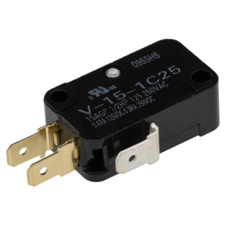 Omron Pin Plunger Micro Switch, Tab Terminal, 15 A, 250 V AC, SPDT, IP40 V-15-1C25