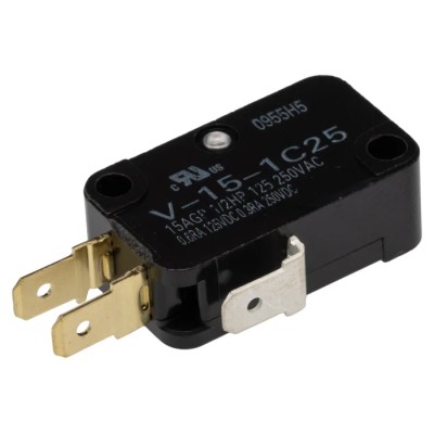 Omron Pin Plunger Micro Switch, Tab Terminal, 15 A, 250 V AC, SPDT, IP40 V-15-1C25