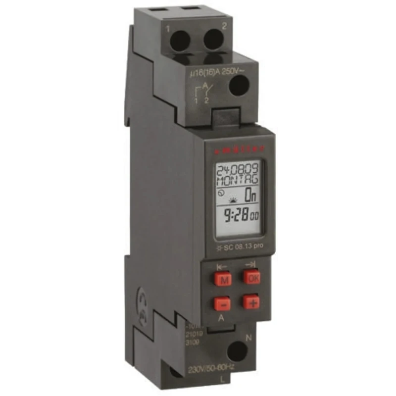 Muller Digital DIN Rail Time Switch 230V AC, 1 Channel, 60 Memory Spaces SC 08.13 PRO 230V 50-60HZ